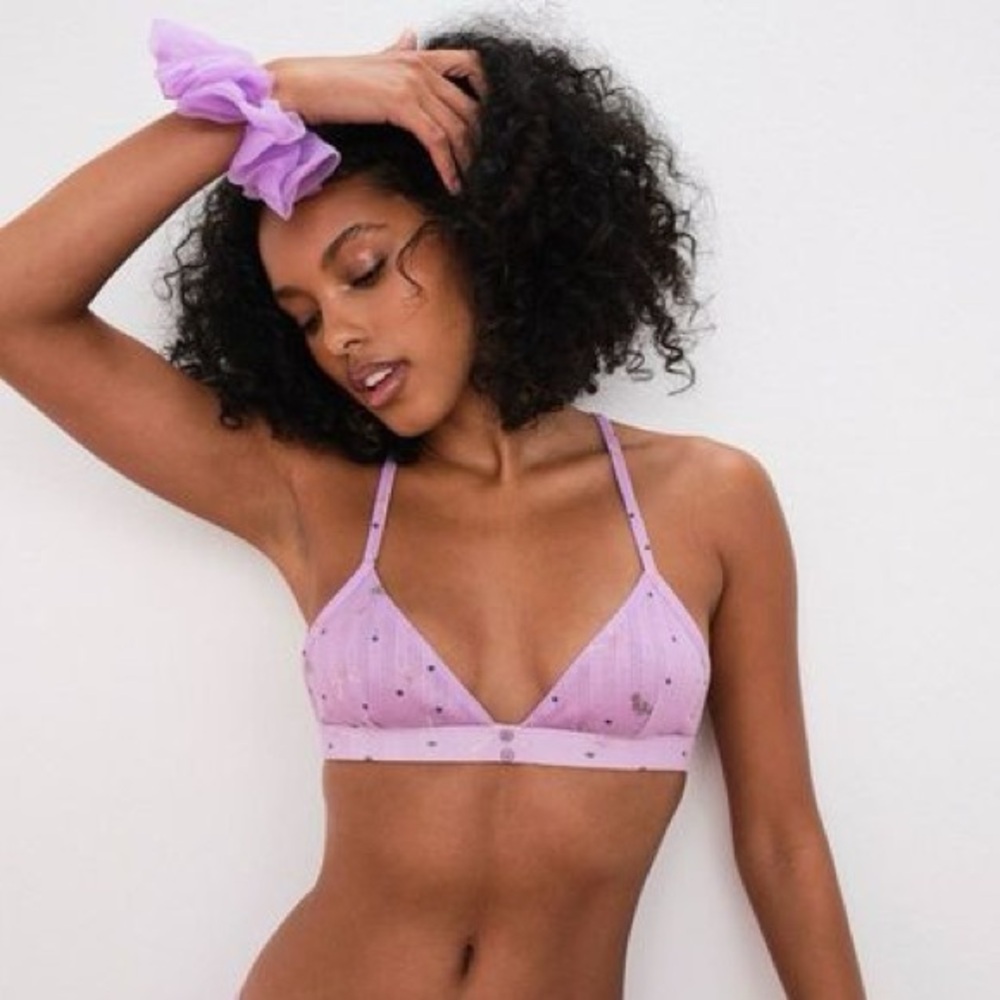 For Love and Lemons‎ NWT Pointelle Bralette Lavender Floral Print XS